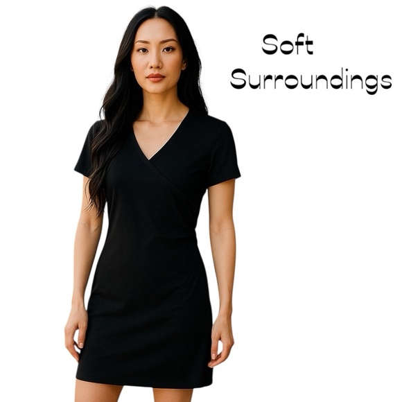 Soft Surroundings Black V-Neck GorpCore Athletic Dress NWOT Size SP - Picture 1 of 10